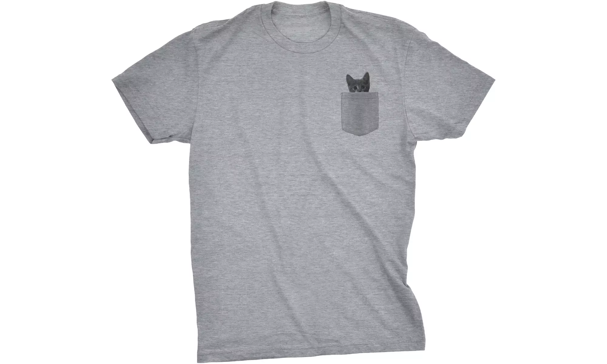 Mens Pocket Cat T Shirt Funny Printed Peeking Pet Kitten Animal Tee For Guys - Primary Image