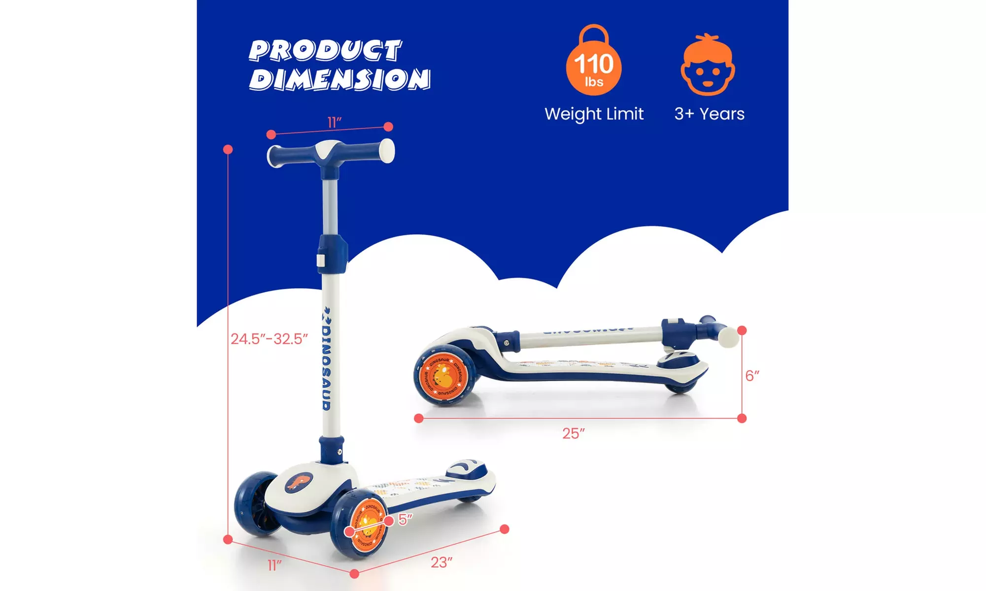 Costway 3-Wheel Kids Scooter Toddler Folding Balancing Kick Scooter