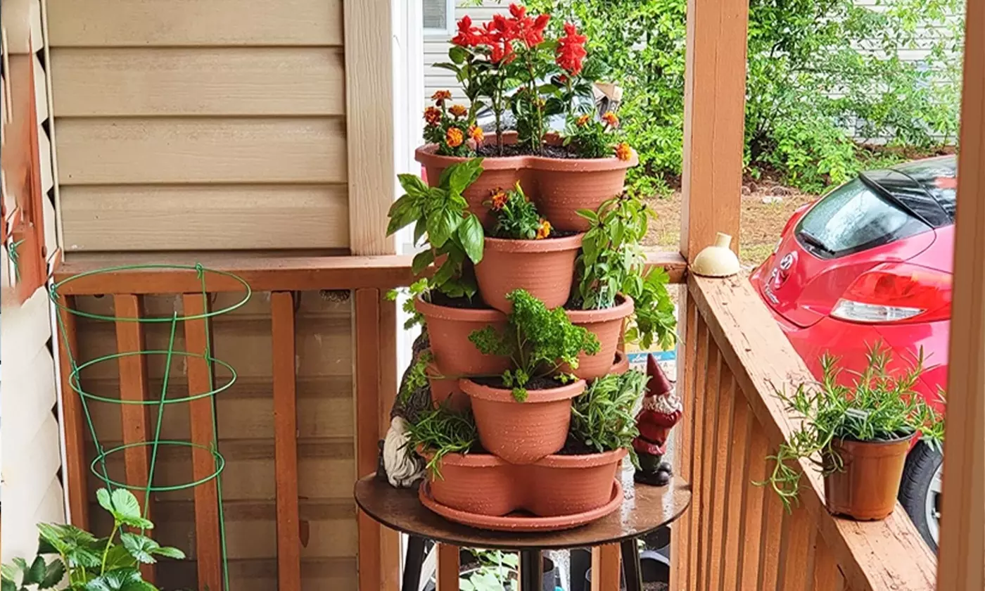 iMounTEK Five-Tier Vertical Stackable Planter Garden Tower Hanging Planter Pots
