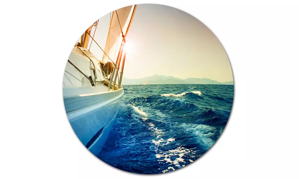 Yacht Sailing in Wavy Waters' Disc Large Seashore Metal Circle Wall Art - Second Medium