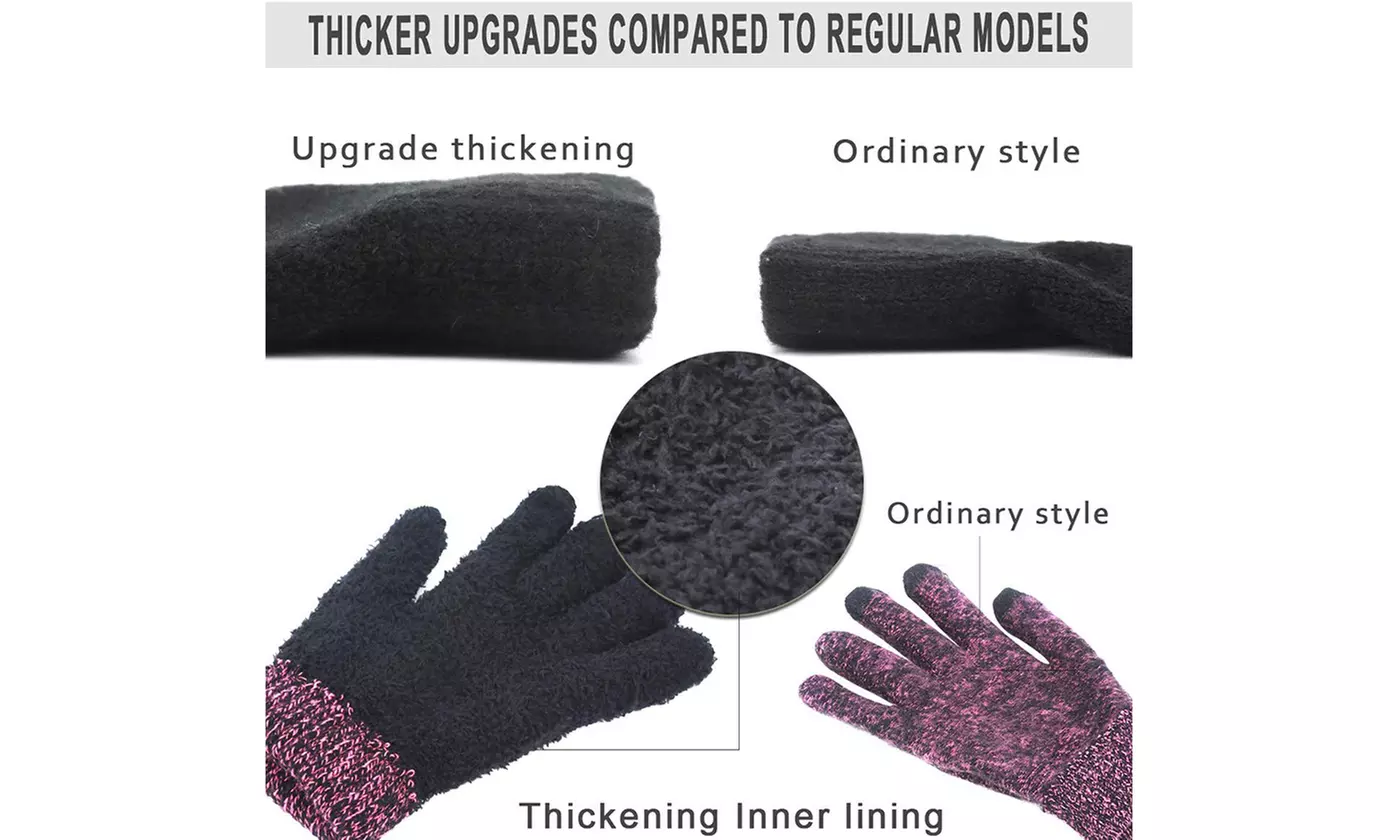 Winter Knit Gloves Touchscreen Warm Thermal Lining Elastic Cuff Glove