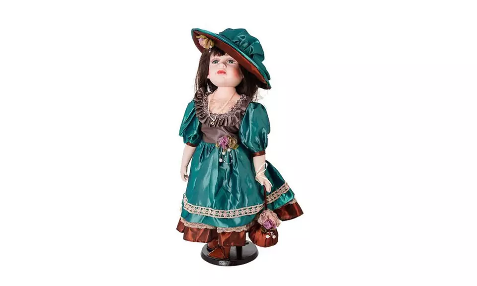  Abigail  Porcelain Doll, Jewish Star of David, Wearing Green & Brown Dress - Second Medium