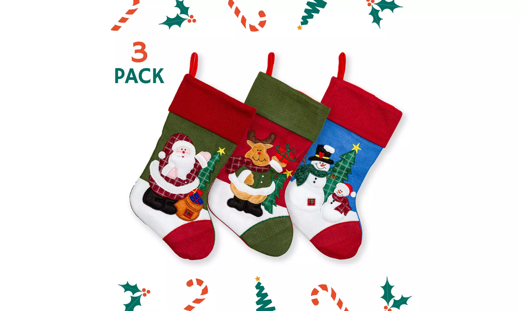 Jolly Christmas Stockings 2-Pack or 3-Pack Festive Holiday Décor