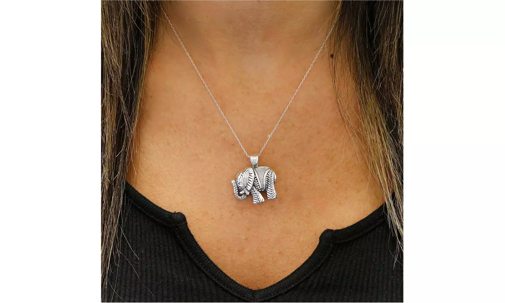 Italian Fine 925 Sterling Silver Artisan Elephant Necklace