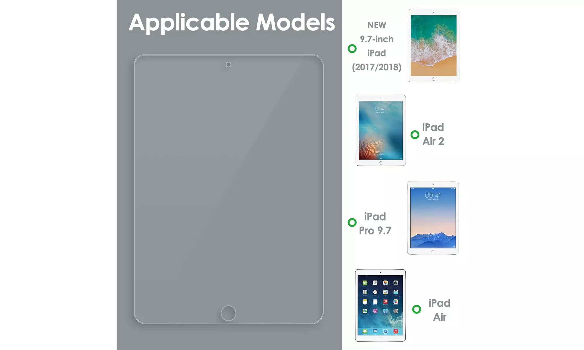 Tempered Glass Screen Protector for iPad Air 1/2,iPad 9.7 (6th/5th),iPad Pro 9.7