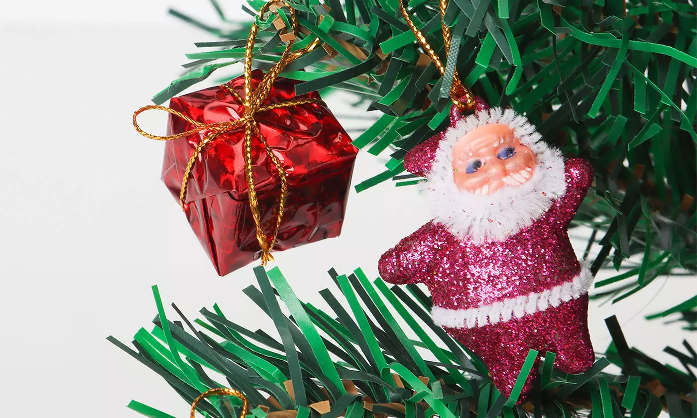 Miniature Tabletop Pine Christmas Tree with Hanging Ornaments