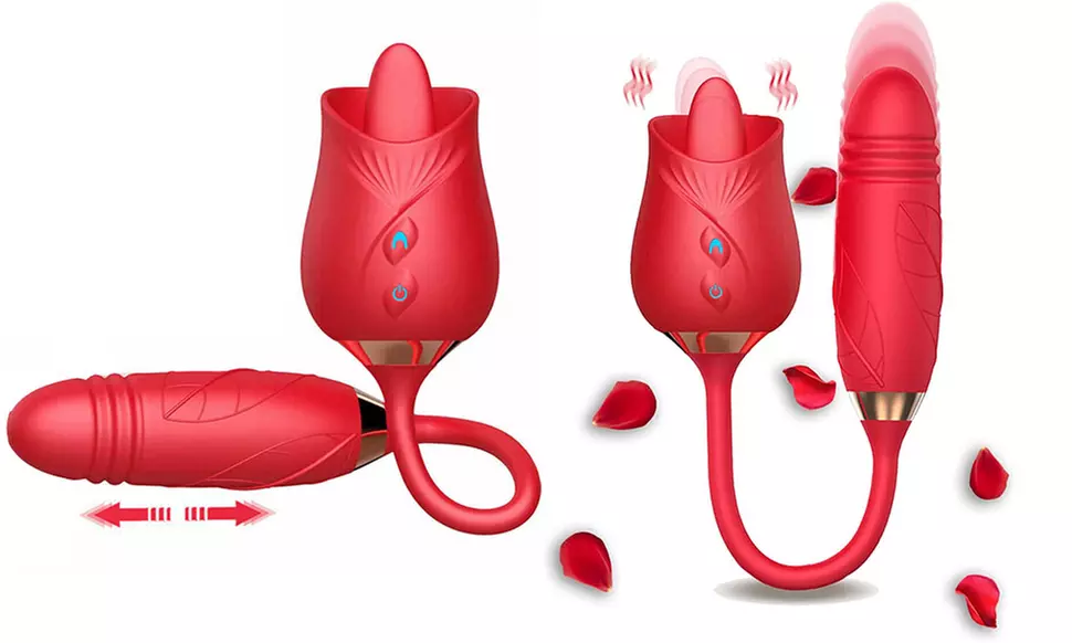 10 Speed Dual Rose Tongue Licking G-Spot Clitoral Telescopic Vibrator - Primary Image