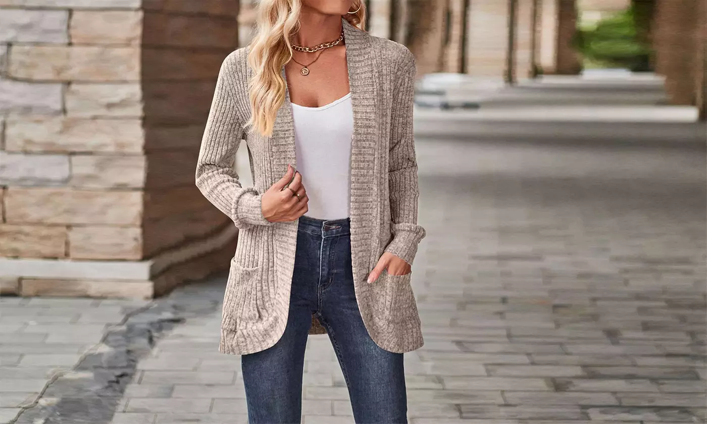 Bohuma Women's Soft Sweater Solid Casual Open Front Cardigan with Pocket