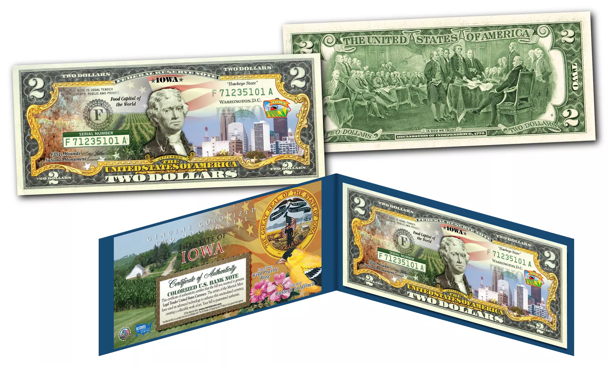Official Genuine Legal Tender U.S. 2 Dollar Bills Honoring America's 50 States 