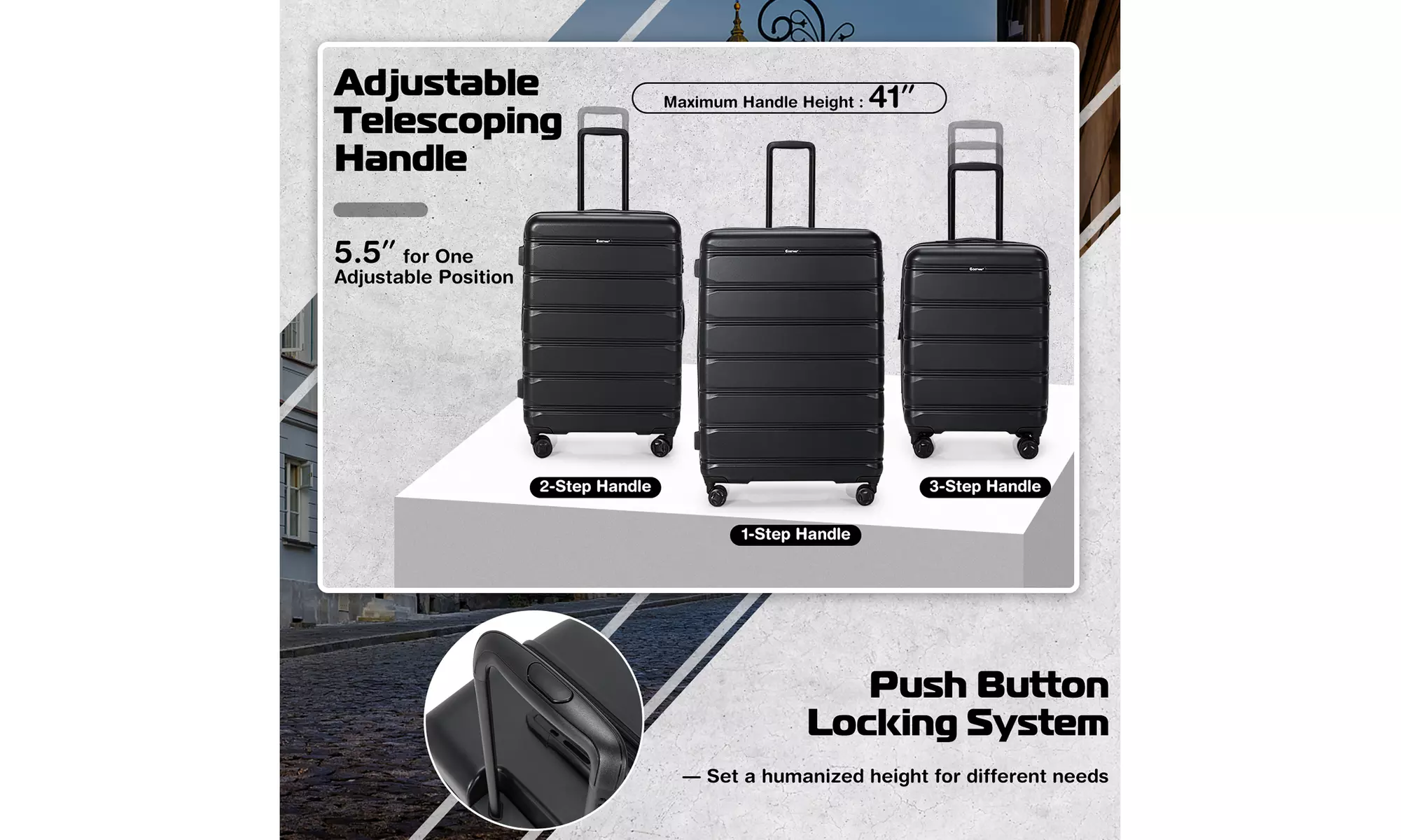 Costway 3 Piece Hardshell Luggage Set pandable Suitcase TSA Lock Spinner Wheels