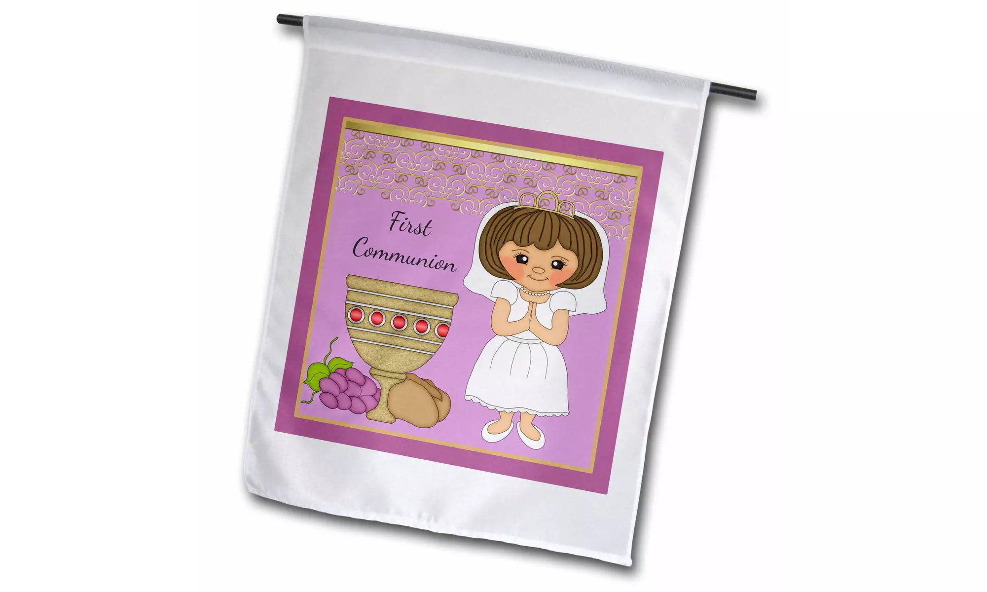 Garden Flag First Communion Girl With Bread and Wine Purple - 12 by 18-inches - Second Medium
