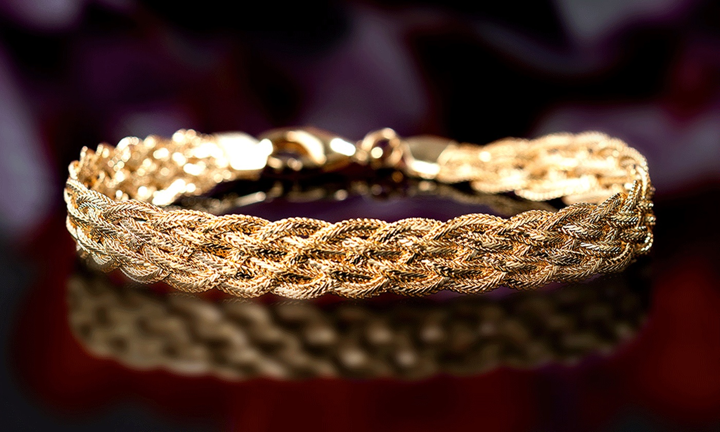 Dual Braid Herringbone Gold Plated Bracelet