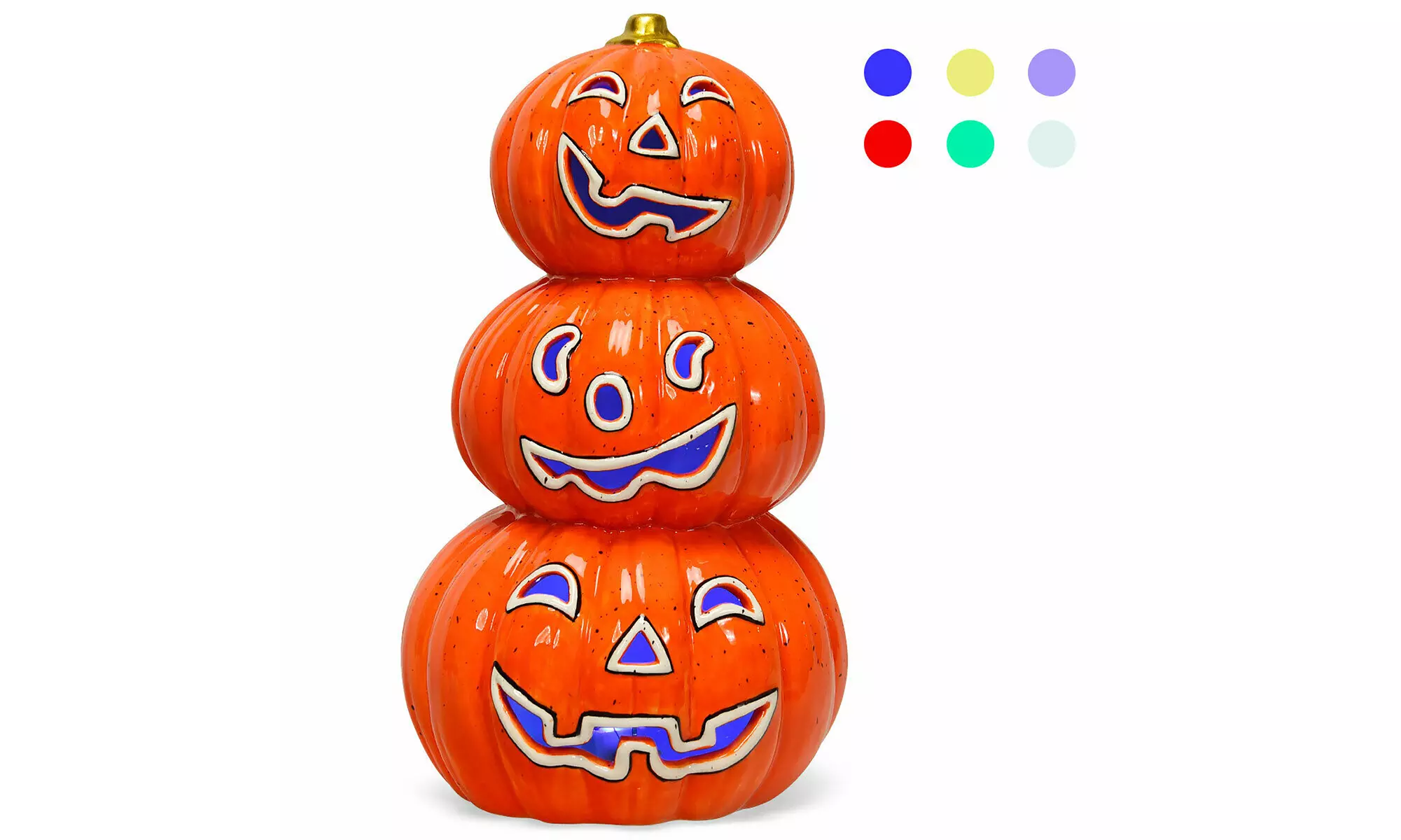 3-Tier Color-Changing Lighted Ceramic Pumpkin Lantern Battery Powered Halloween - Primary Image