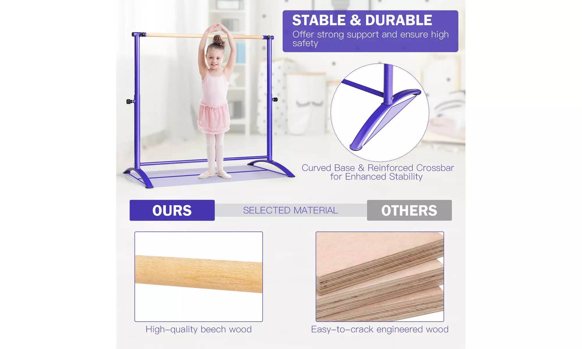 Costway 51'' Portable Freestanding Stretching Dancing Ballet Bar 4 Heights