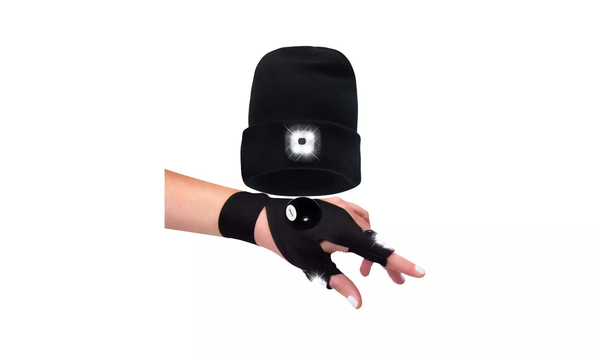 Handy Lightz Fingerless Flashlight Gloves - LED Light For Camping, Work, Fishing - Primary Image