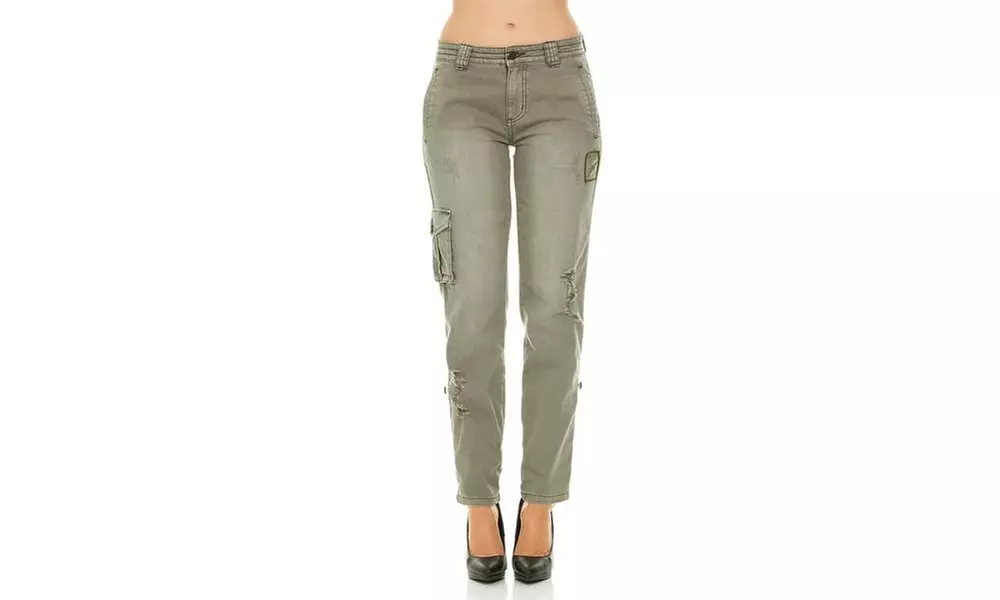 Red Jeans Women's Military Army Fatigue Denim Camo Jeans - Primary Image