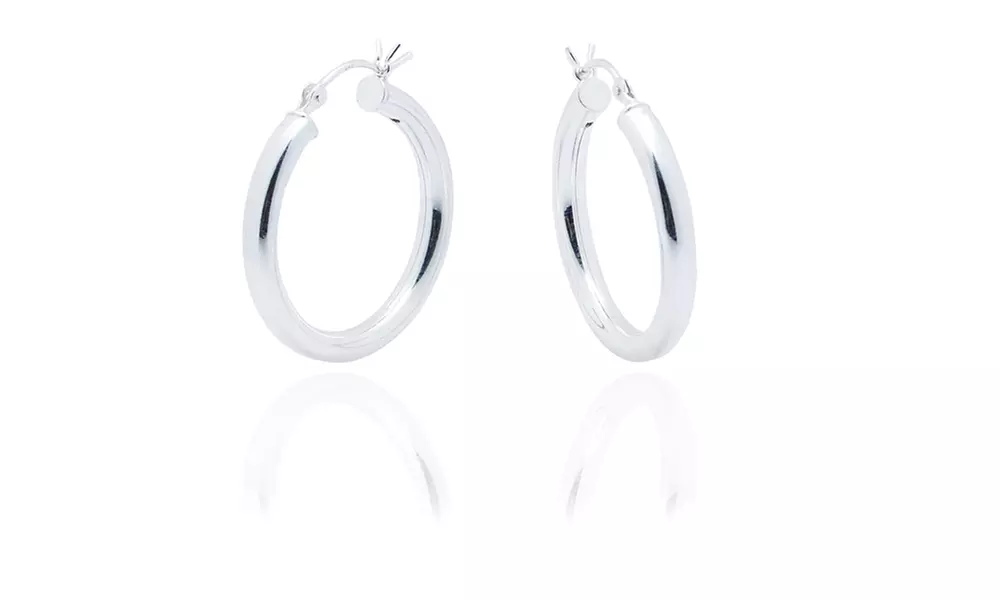 Solid Sterling Silver Polished 3MM Italian Hoop Earrings 