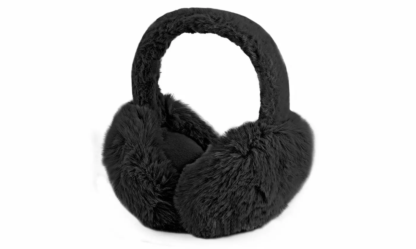 Womens Winter Glove Foldable Faux Fur Earmuffs Set