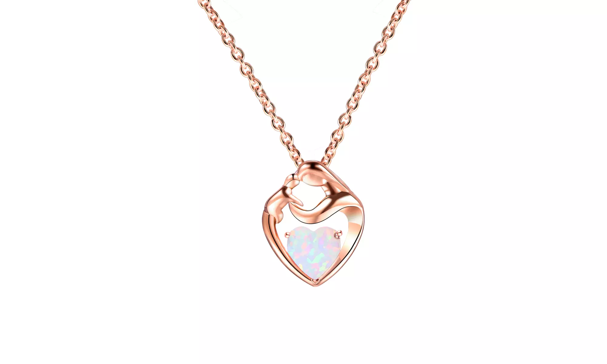 Mother And Child White Opal Pendant Necklace 