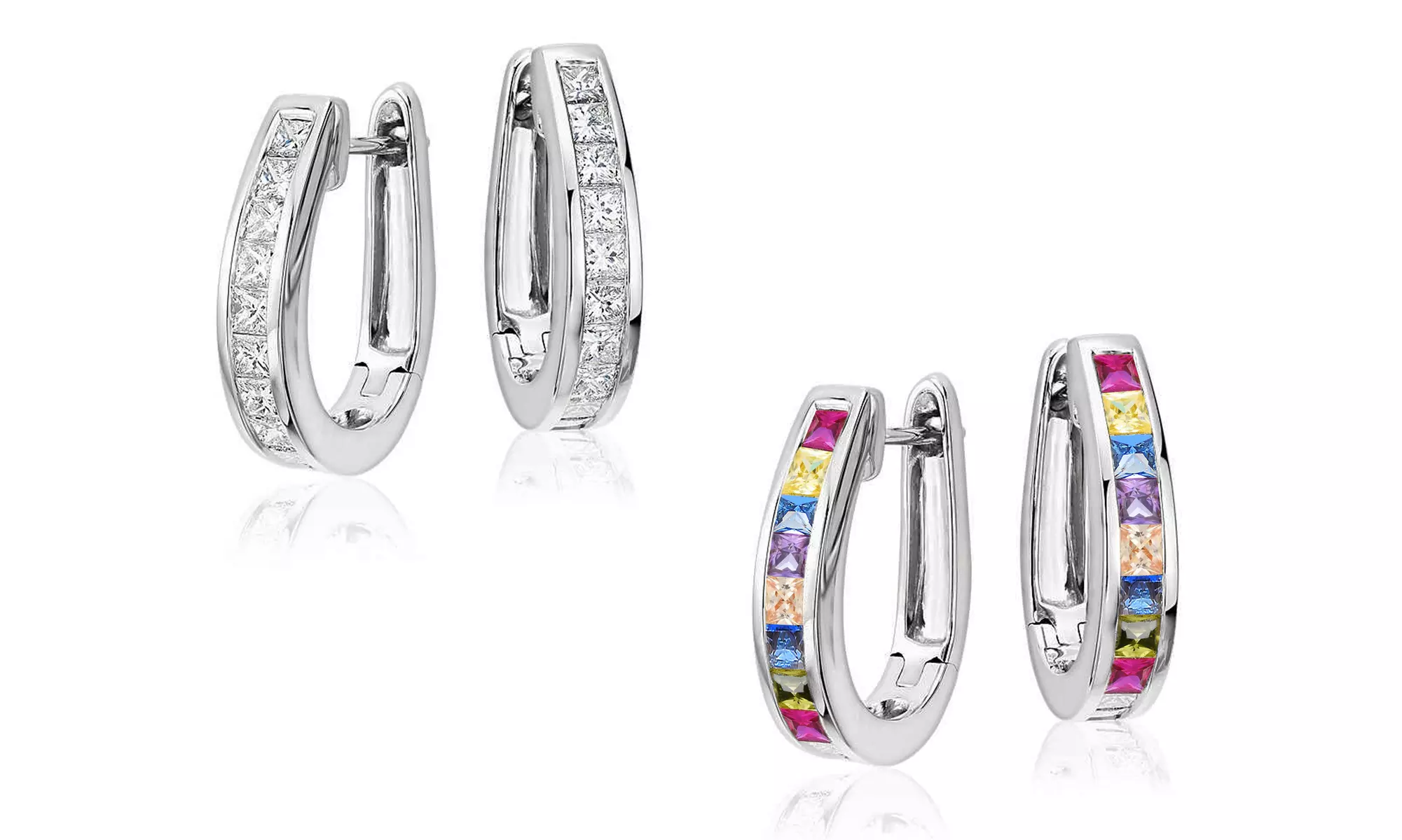Crystal and Multi Oval Hoop Earrings Set With Cubic Zirconia Stones