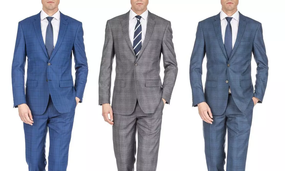 Gino Vitale Men's Harrogate Windowpane Slim Fit 2PC Suits - Primary Image