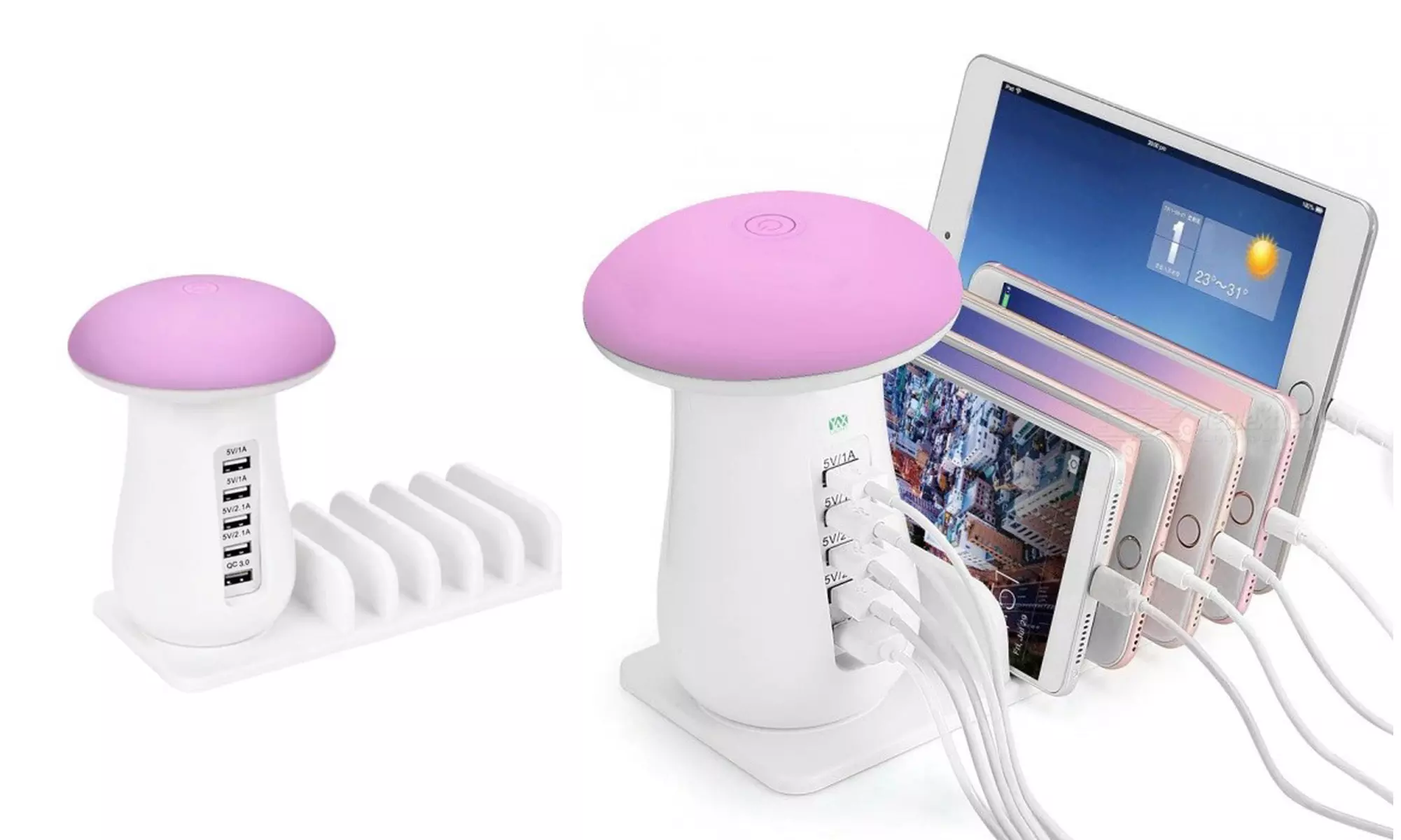 Zummy LED Mushroom Light Lamp 5 Powered USB Stand Charging Docking Station  - Second Medium