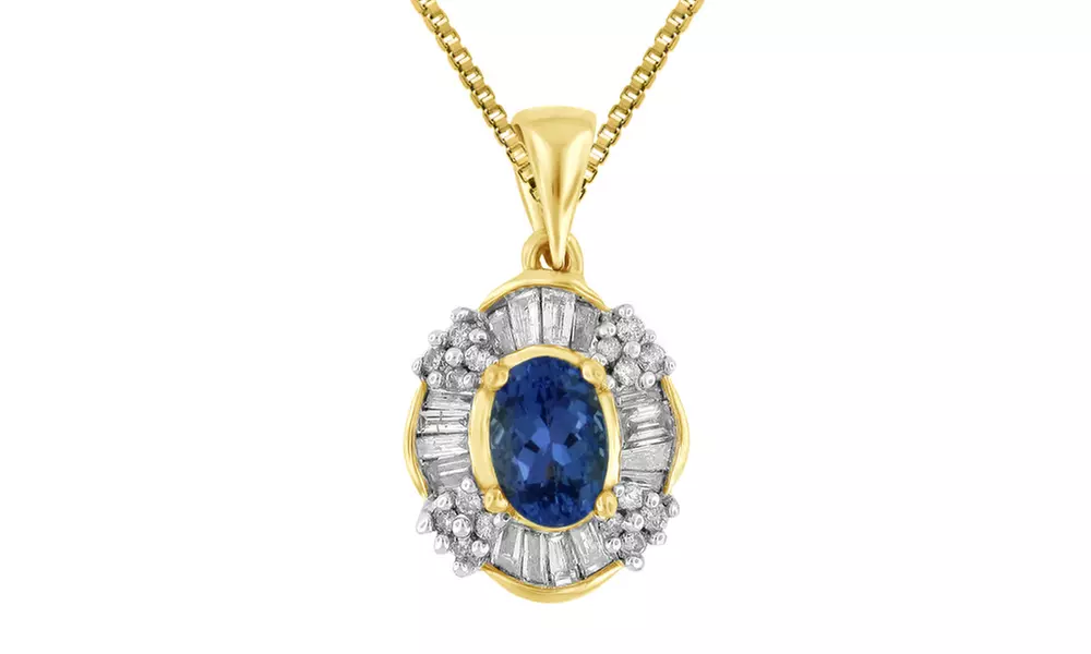1.50 Cttw Tanzanite and Diamond Pendant Chain Necklace 14K Yellow Gold Jewelry - Second Medium