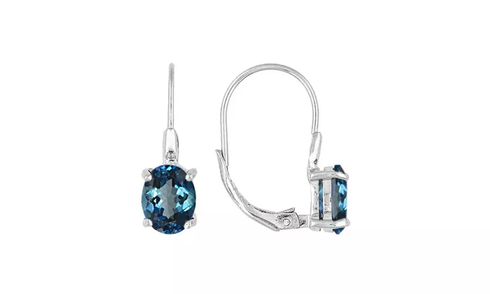 Sterling Silver 3ct London Blue Topaz Oval Leverback Earrings - Primary Image