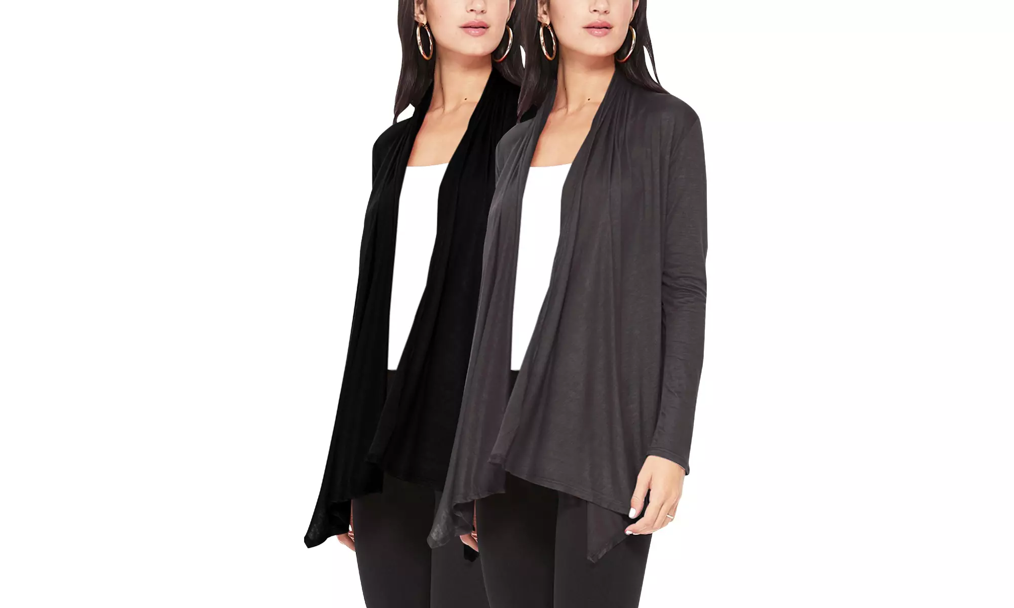 Women's Casual Long Sleeve Open Front Draped Cardigan (Pack of 2)