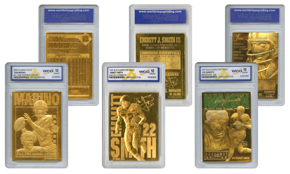 Set of 3 Gold Cards - NFL Hall of Fame - Dan Marino, Emmitt Smith and Joe Namath