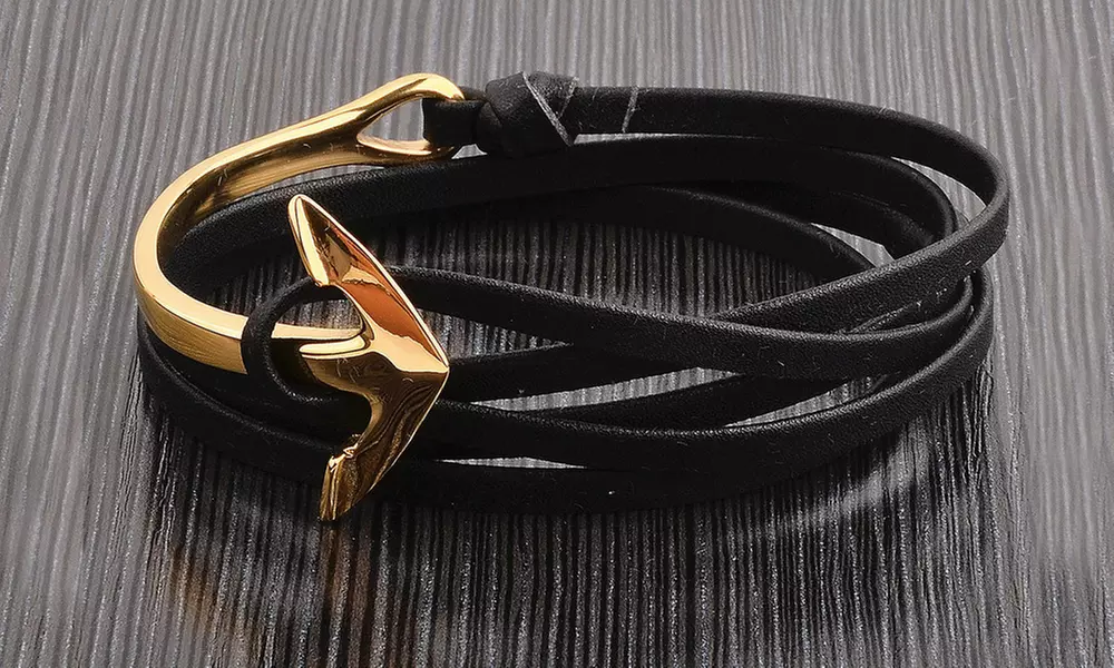 Leather Wrap Anchor Bracelets - Primary Image
