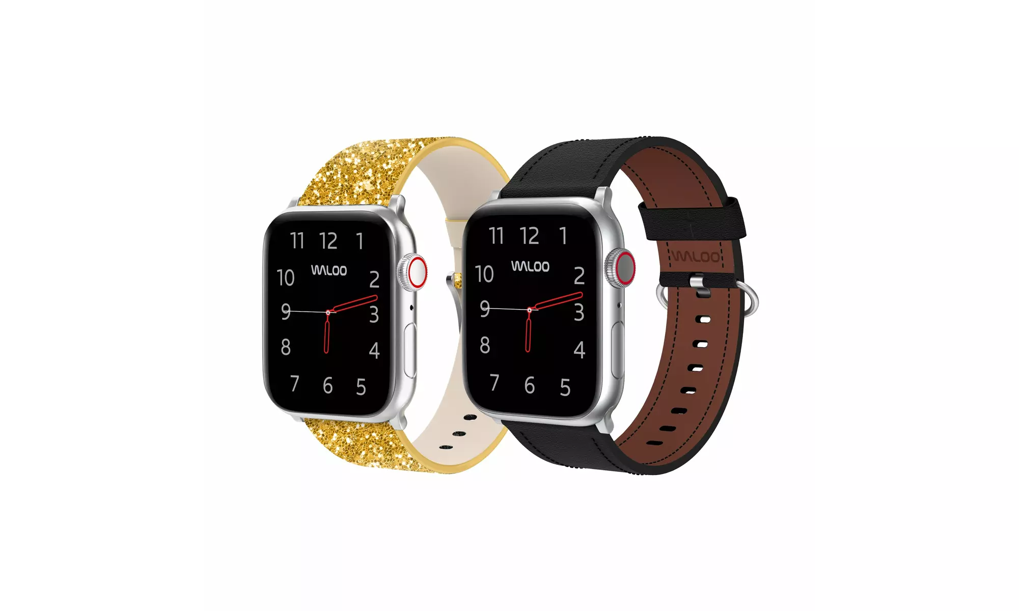 Waloo 2-Pack Leather Bling and Classic Leather Apple Watch Bands