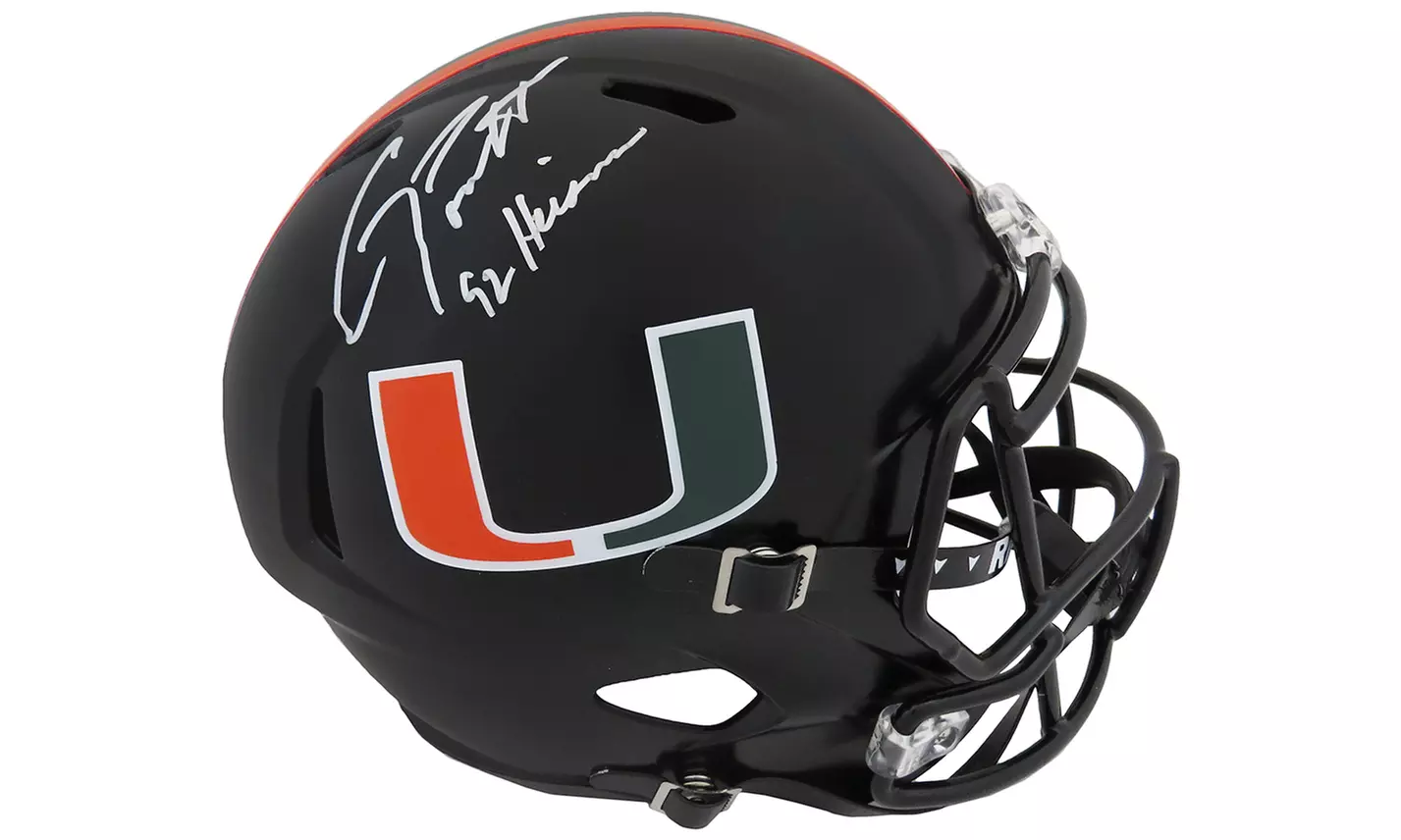 Gino Torretta Signed Miami Black Riddell Full Size Replica Helmet w/92 Heisman - Primary Image