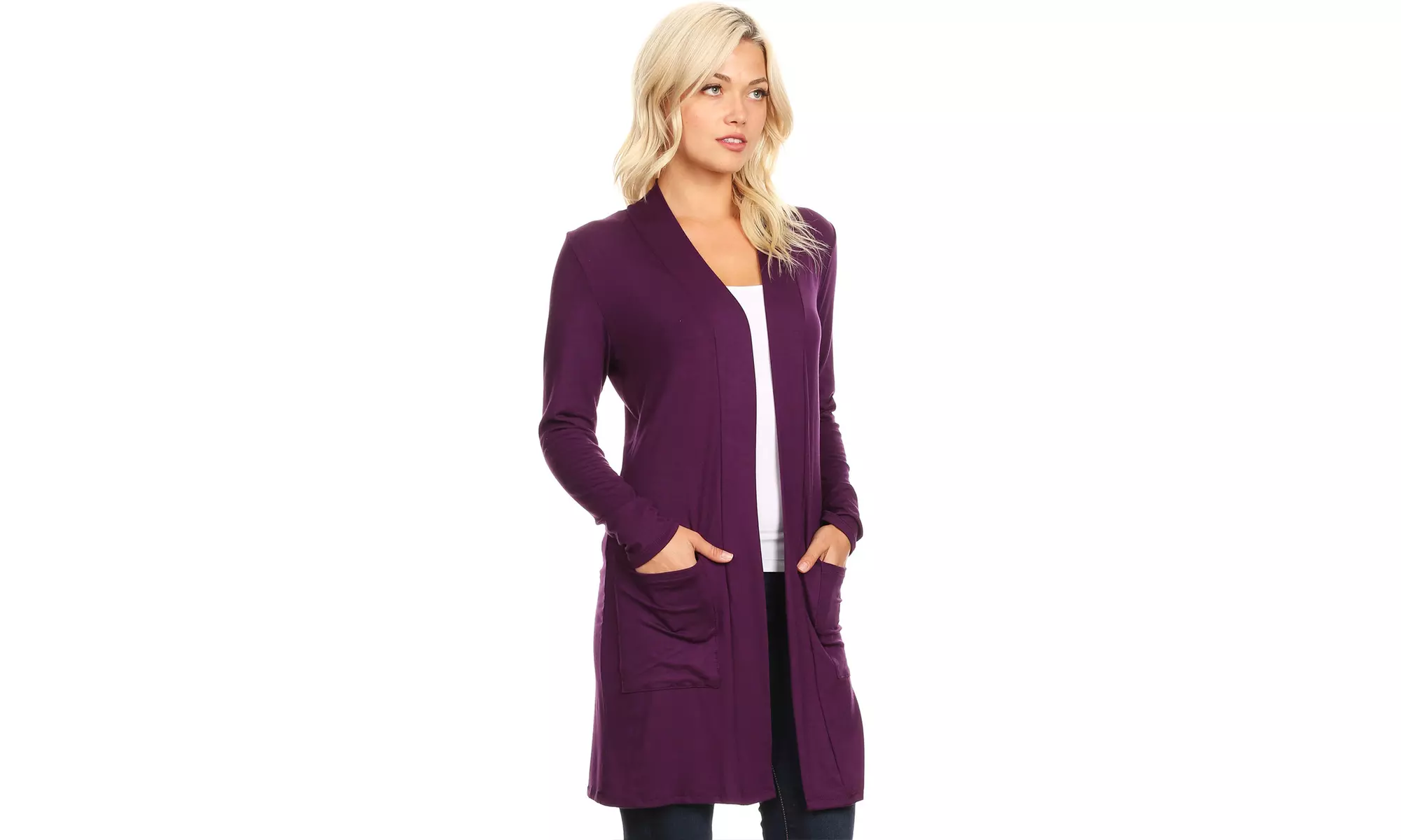 Women's Casual Open Front Basic Long Sleeves Side Pockets Solid Cardigan