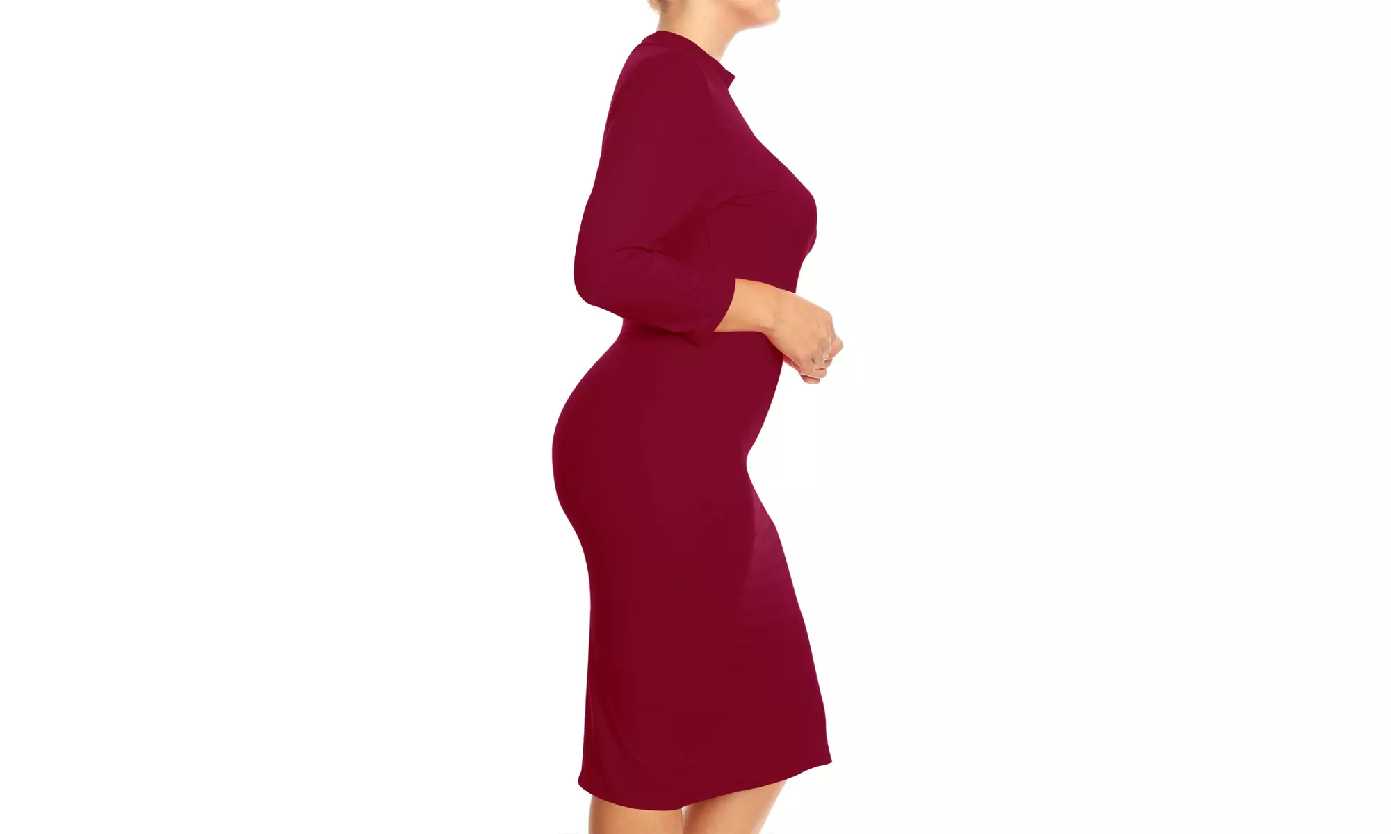 Women's Plus Size Mock Neck 3/4 Sleeves Casual Solid Bodycon Casual Mid Dress