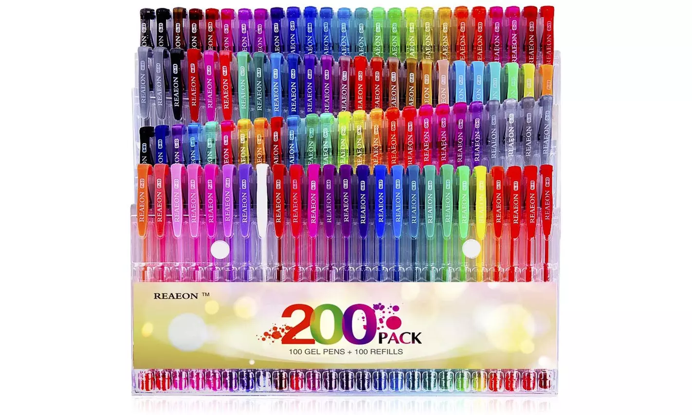 Reaeon Gel Pens for Adult Coloring Book, 100 Color Gel Markers Plus 100 Refills - Second Medium