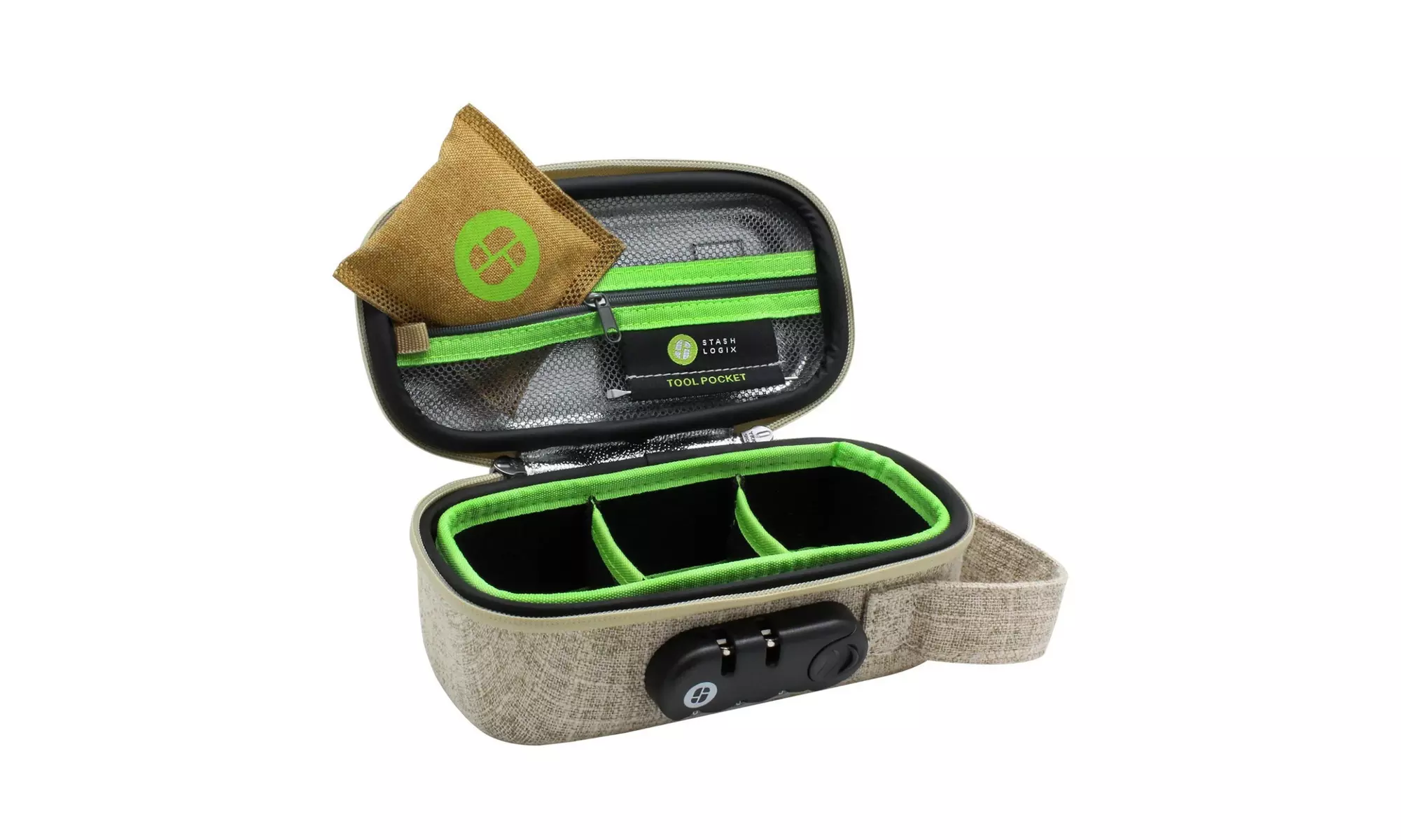StashLogix Silverton Odorproof Locking Stash Bag (Large, Tan) - Primary Image
