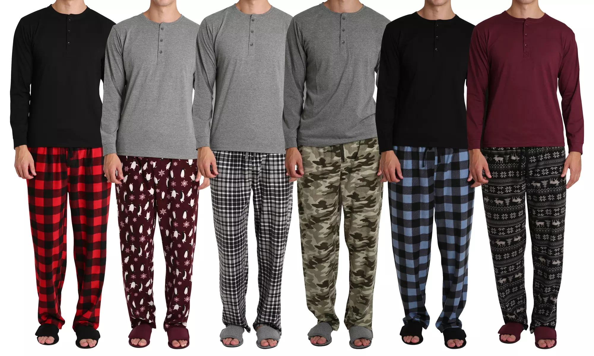 Mens 3 Piece Long Sleeve Shirt with Fleece Bottom and Adjustable Slippers - Second Medium