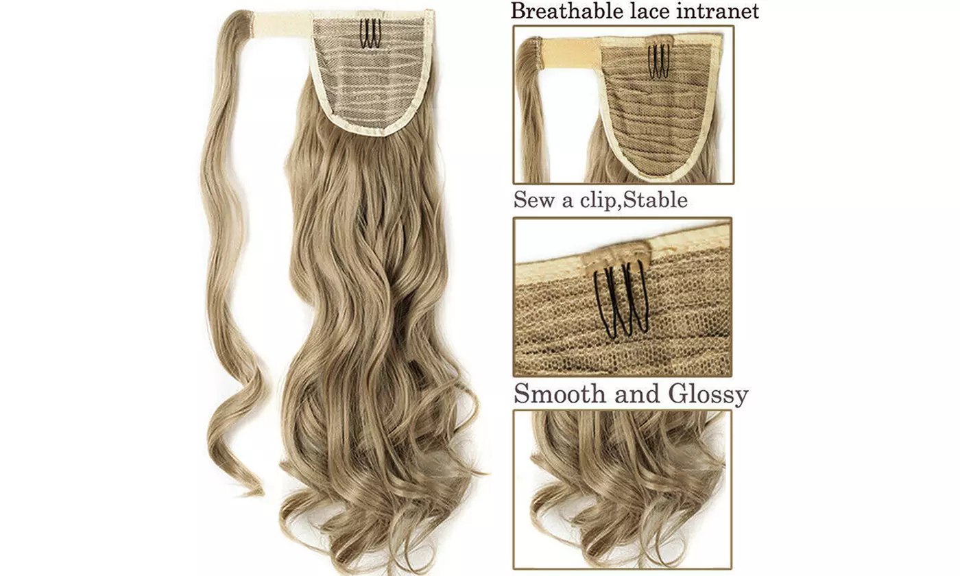 Women Long Curly Wavy Wrap Around Ponytail Extension Synthetic Hair Piece Clip