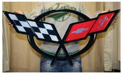 image for C5 Corvette Crossed flag Wall Emblem Large Metal Art 97-04 32" x 15"