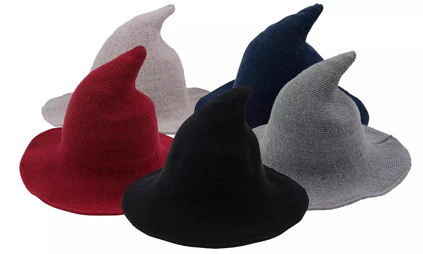 Women's Witch Kinitted-Wool Hats for Halloween Party Masquerade Cosplay Costume