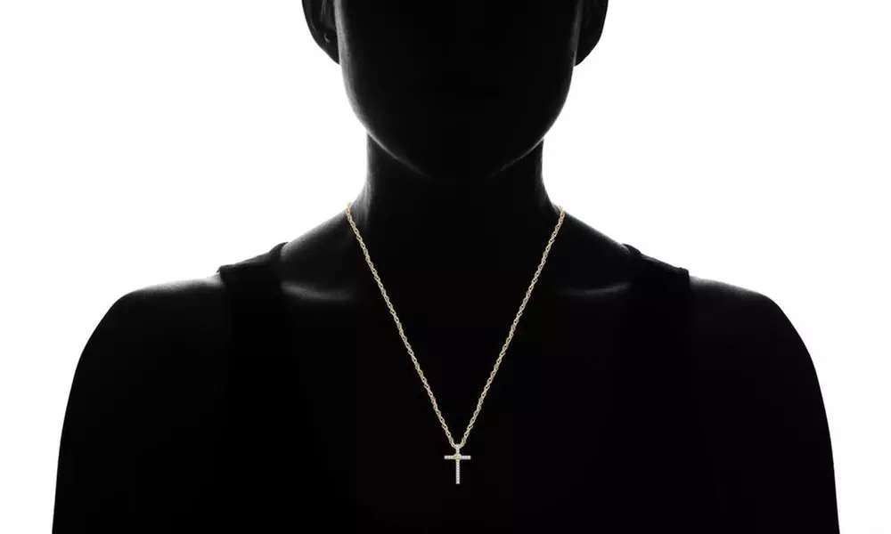 1/4 CTTW Diamond Cross Pendant in Sterling Silver With Yellow Plating By DeCarat - Second Medium