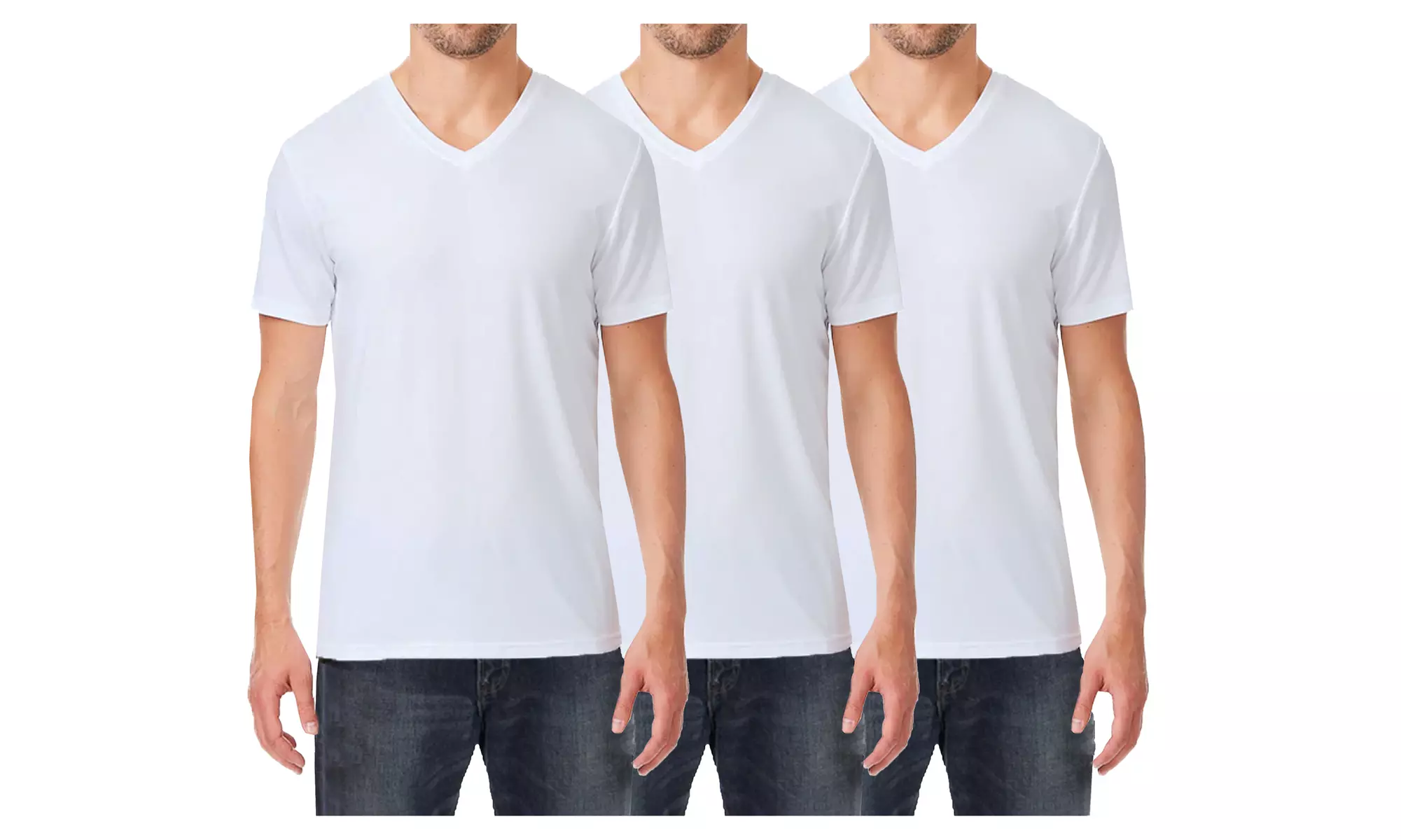 3-Pack Men's Short Sleeve V-Neck Cotton-Stretch Tee (S-2XL)