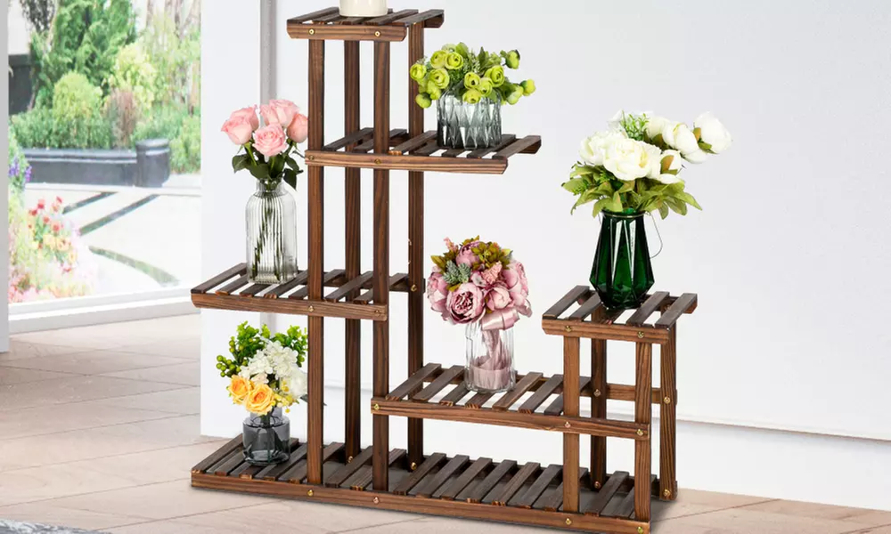 5-Tiers 10 Seats Wood Plant Stand Storage Shef Rack - Primary Image