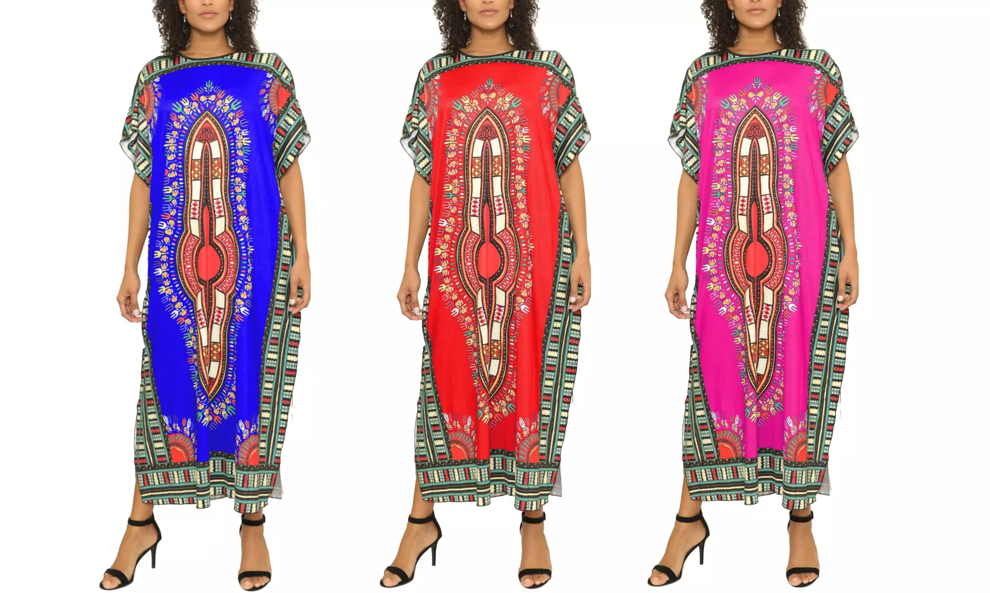 African Print Dashiki Ankle-Length Maxi Dress Kaftan for Women With Headwrap - Primary Image