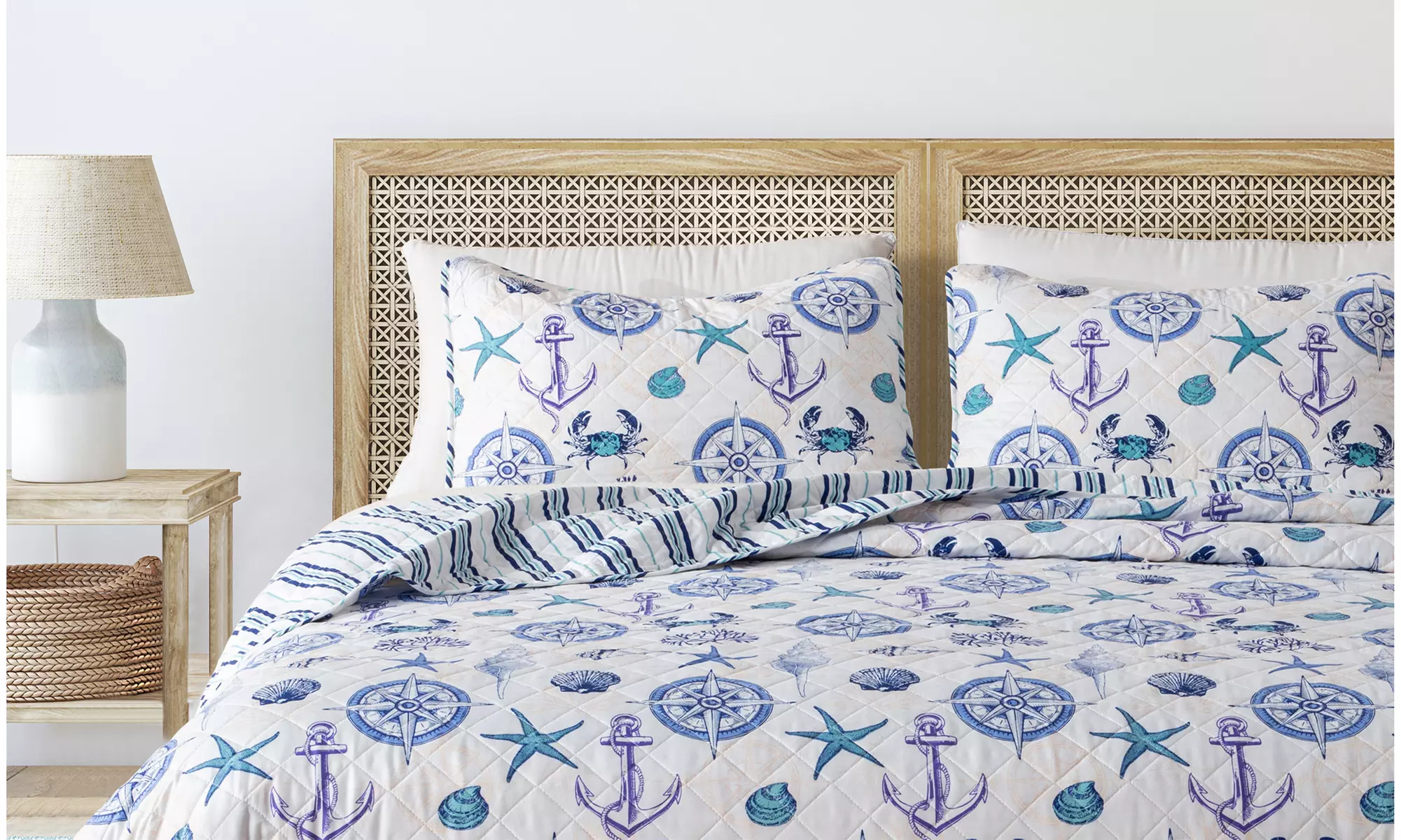 Nautical Microfiber Reversible Quilt Set With Shams