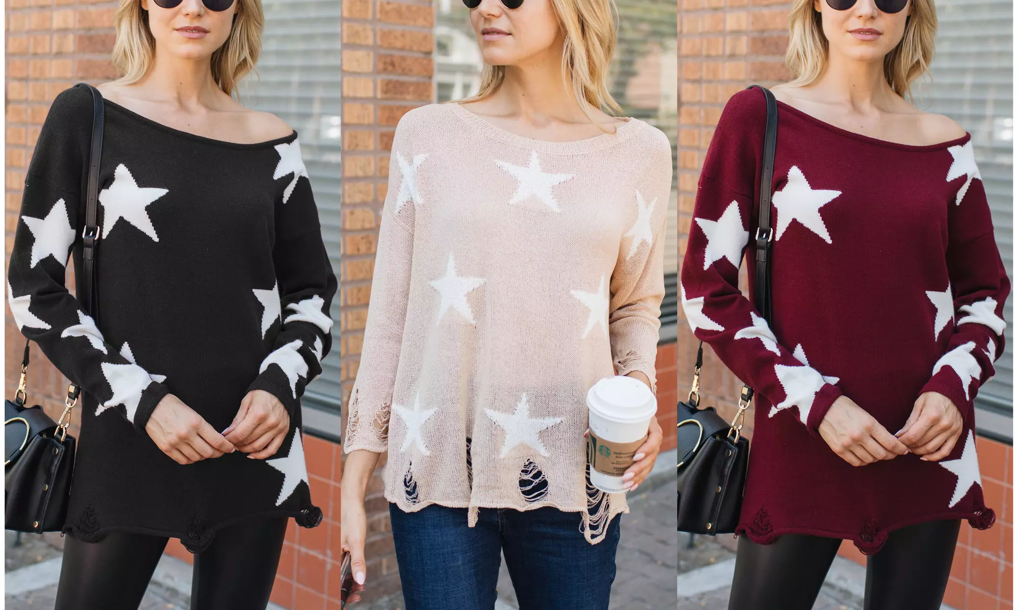Women's Distressed Oversized Star Sweater. Plus Sizes Available - Primary Image