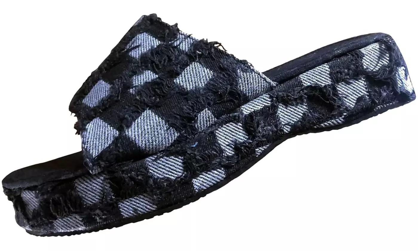 Women's Denim Checkered Pattern Platform Sandals