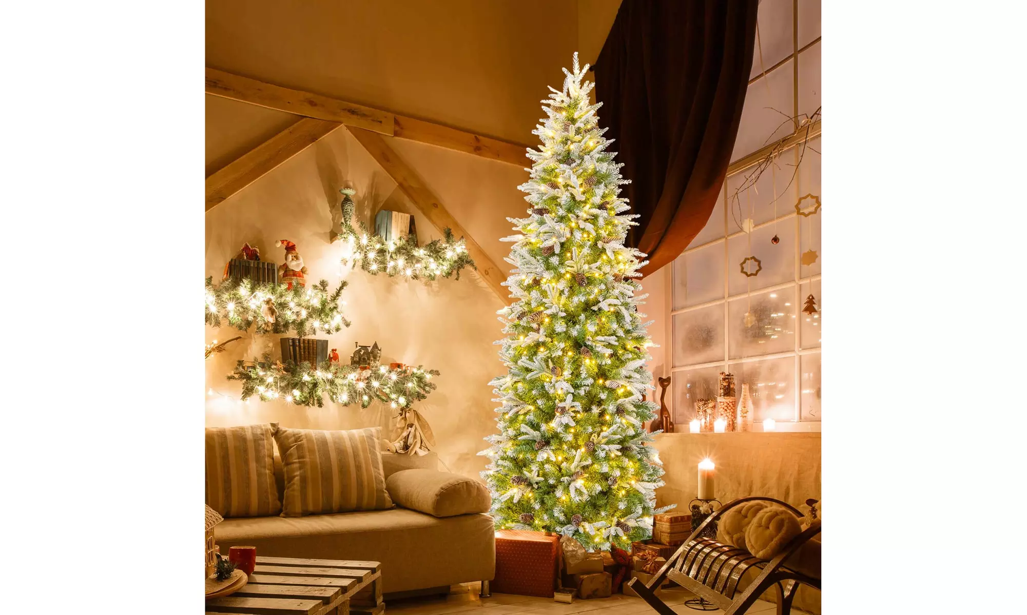 Costway 6/7.5/9 FT Christmas Tree with PE PVC Branch Tips Warm White LED Lights