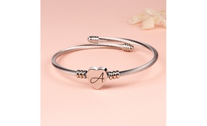 Twisted Steel Heart Cable Initial Bracelet